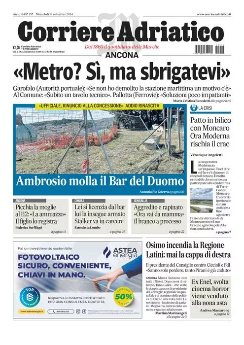 Prima-pagina-corriere adriatico-edizione-di-oggi-18-09-2024